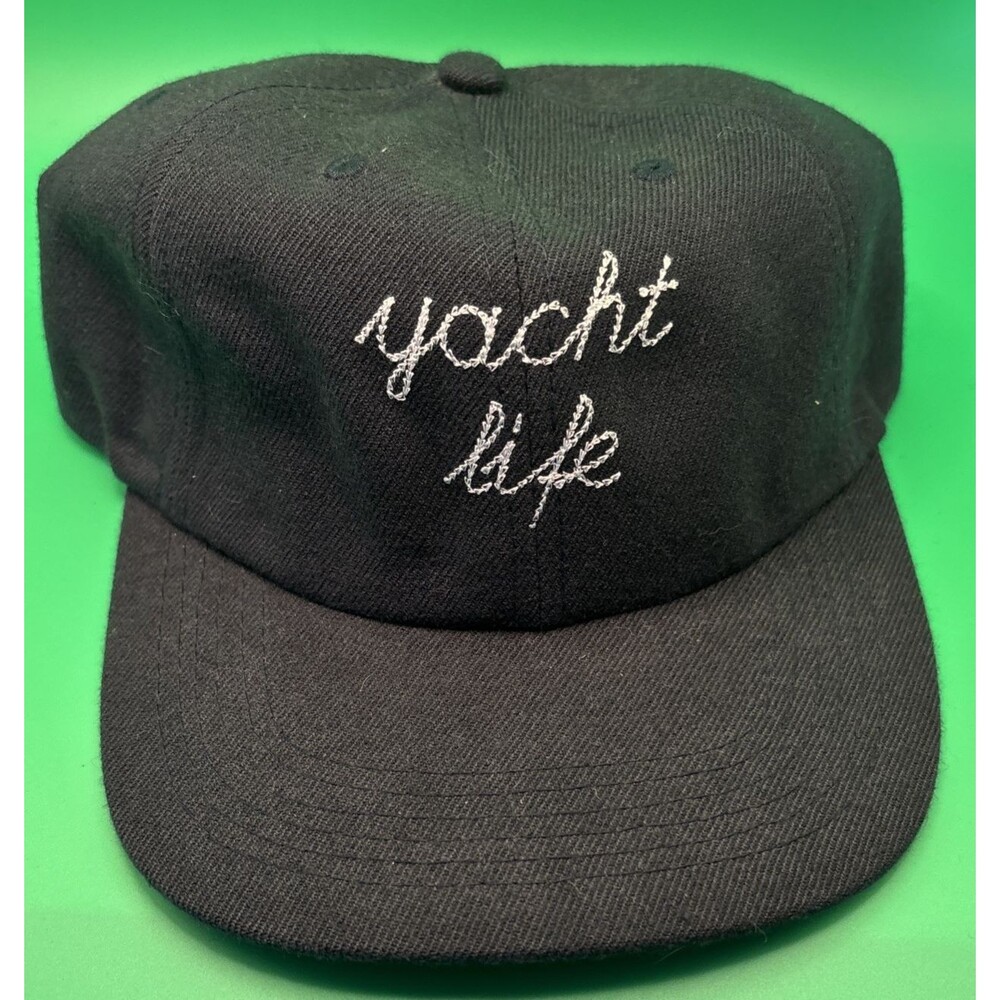 Yacht Life Script Snapback Hat Cap Black Wool Blend Adjustable Baseball Cap